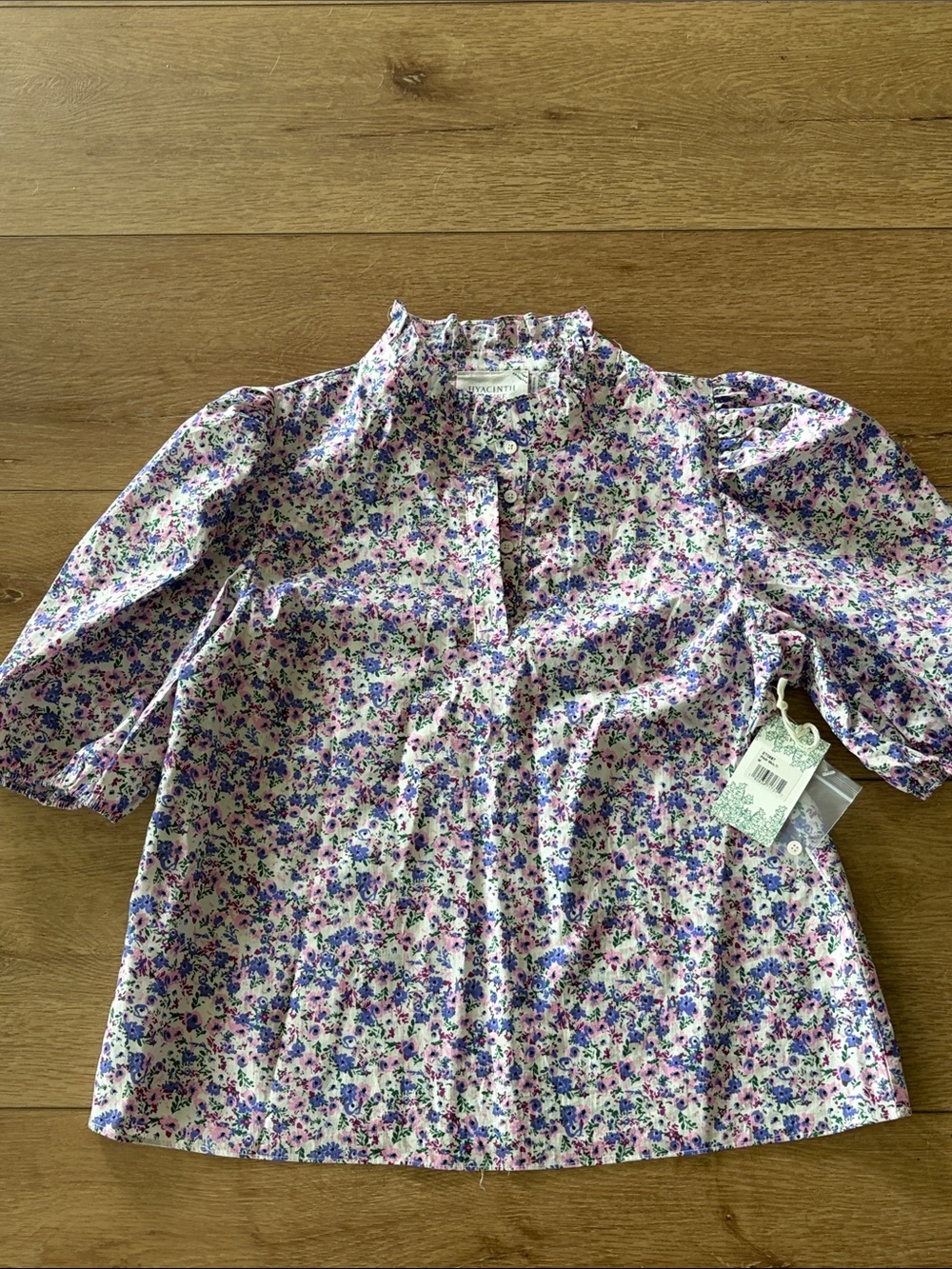 Crewcuts Floral Puff-Sleeve Blouse - Purple & Pink